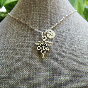 OTA or OT NECKLACE personalized with an initial charm -occupational therapist or occupational therapist assistant on a stainless steel chain