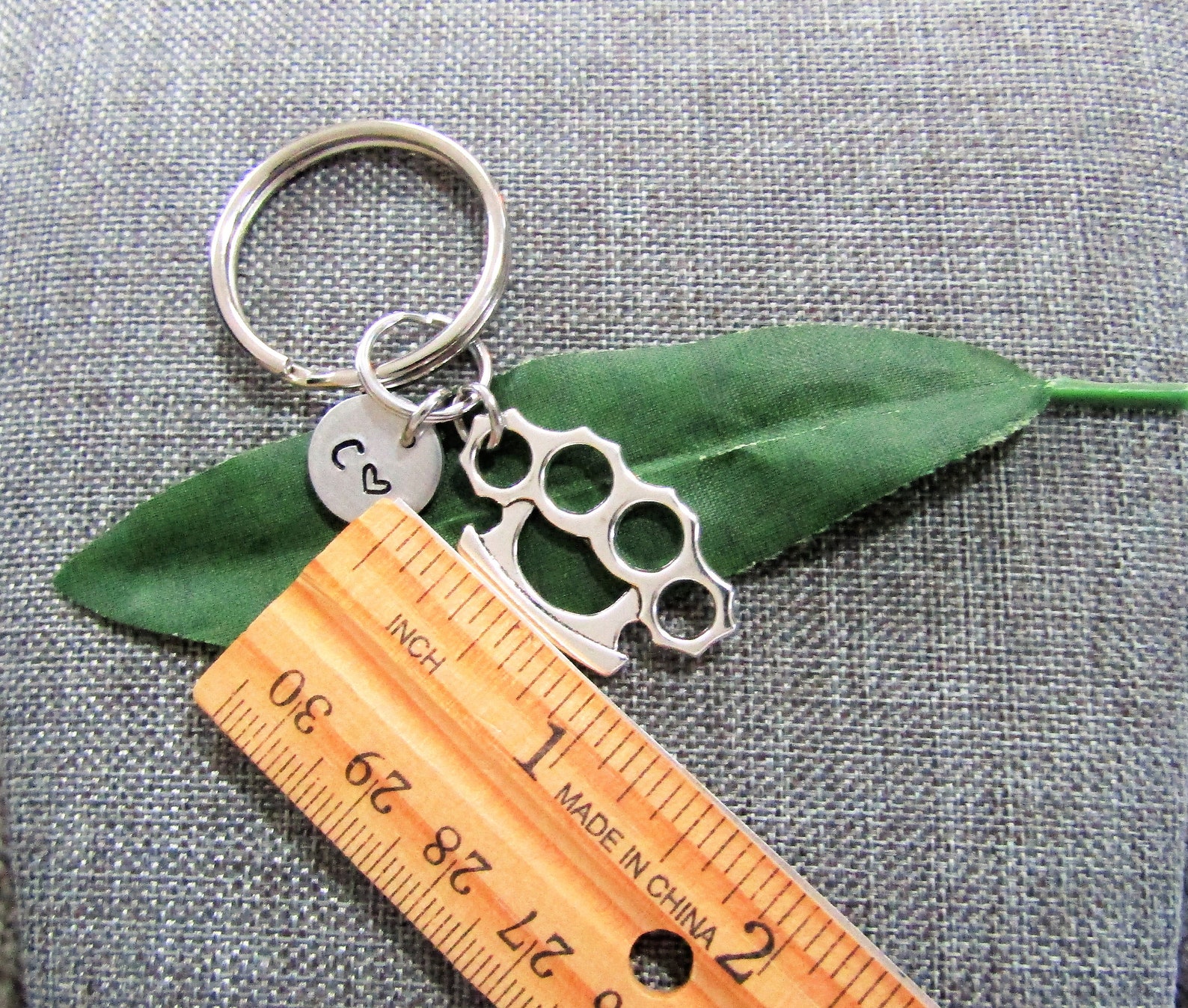 BRASS KNUCKLES KEYCHAIN personalized with initial charm Etsy