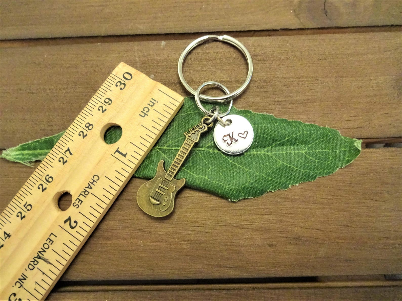 BRONZE GUITAR KEYCHAIN personalized with initial charm Etsy