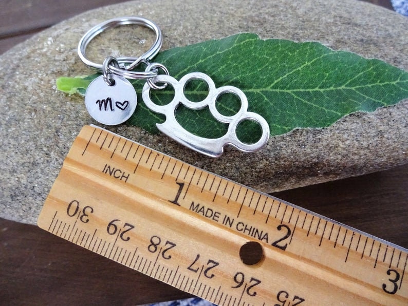 BRASS KNUCKLES KEYCHAIN personalized with initial charm Etsy