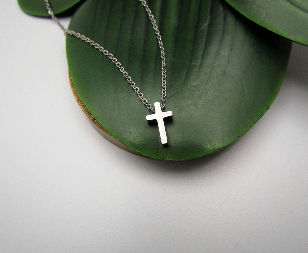 Stainless Steel CROSS NECKLACE - All Stainless Steel - Small Minimalist ...