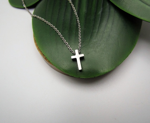 Small STAINLESS STEEL CROSS Necklace Delicate Minimalist 13mm 1 2 Cross Stainless Chain Goes Thru Cross Non tarnish Hypoallergenic Etsy