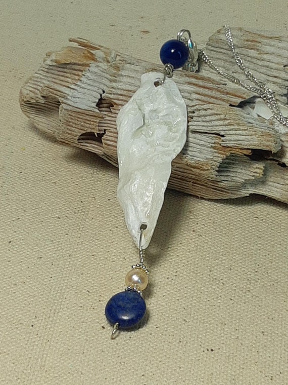 Oyster Shell, Blue Crackle Agate and Lapis Lazuli Bead and a Small