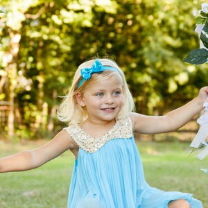 Aqua Bow Headband, Aqua Headband, Aqua Bow, Aqua Blue Headband, Metallic Bow Headband, Newborn Photo Prop, Aqua Flower Girl Headband image 4