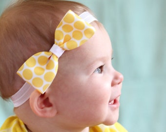 Yellow Headband, Baby Headband, Yellow Bow Headband, Polka Dot Headband, Easter Headband, Toddler Headband, Newborn Headband, Photo Prop
