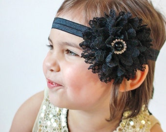 Black Flower Headband Black Headband Black Flower Clip Etsy