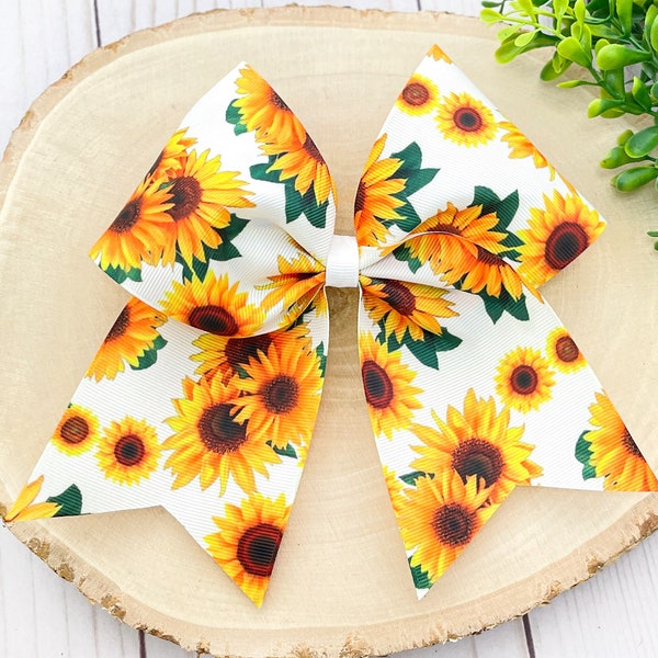 Sunflower Hair Bow, Sunflower Hair Clip, Sunflower Bow Clip, Sunflower Accessories, Girls Flower Bow, Sunflower Cheer Bow, Cheer Hair Bow