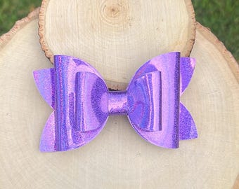 Girls Lavender Faux Patent Leather Glitter Hair Bow, Summer Bright Hair Clip, Large Girls Hair Bow, Purple Faux Hair Bow, Purple Hair Bow