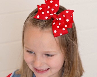 Red and White Bow, Red Hair Bow, Red Bow, Valentine's Day Bow, Valentines Day Headband, Polka Dot Bow, Red Bow Headband, Red Headband