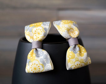 Paisley Hair Bows, Paisley Bows, Yellow and Gray Bows, Yellow Pigtail Bows, Paisley Pigtail Bows, Paisley Hair Clips, Flower Hair Clips