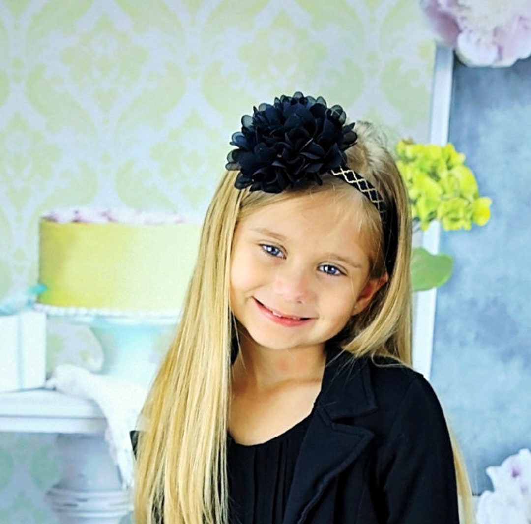 Black Chiffon Flower Headband, Black Baby Headband, Black Newborn ...