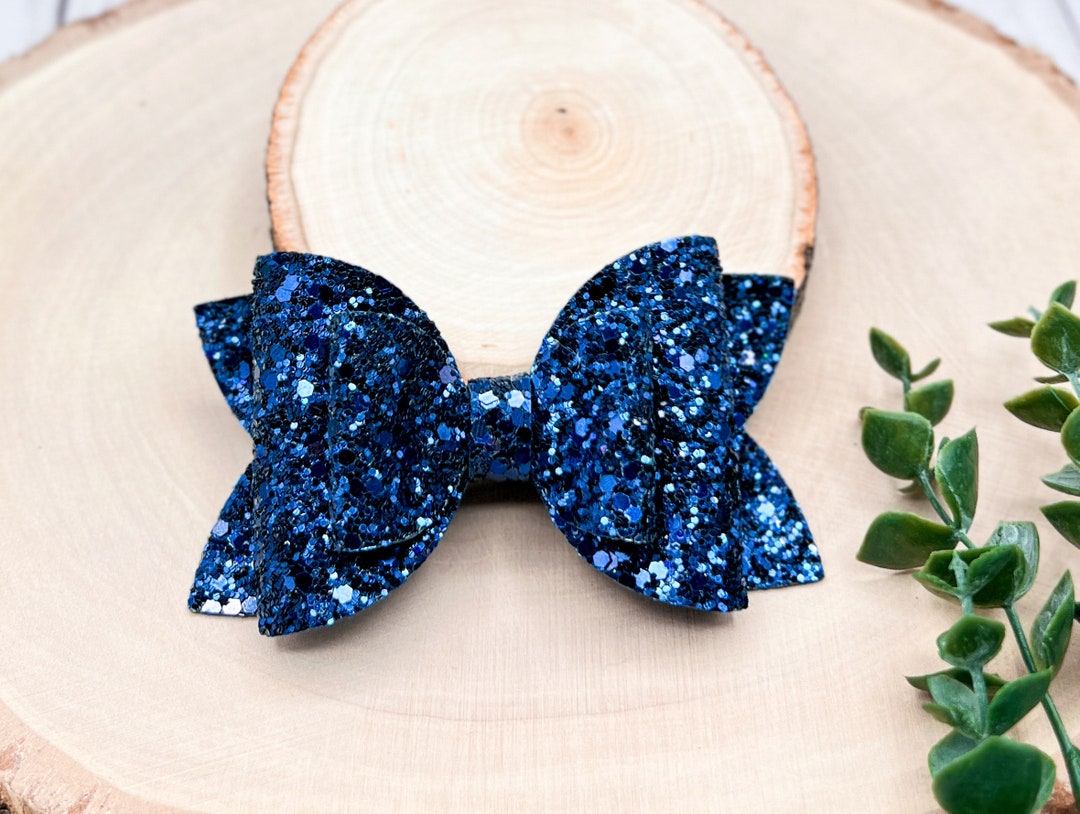 Navy Blue Glitter Hair Bow, Navy Blue Bow Headband, Glitter Bow