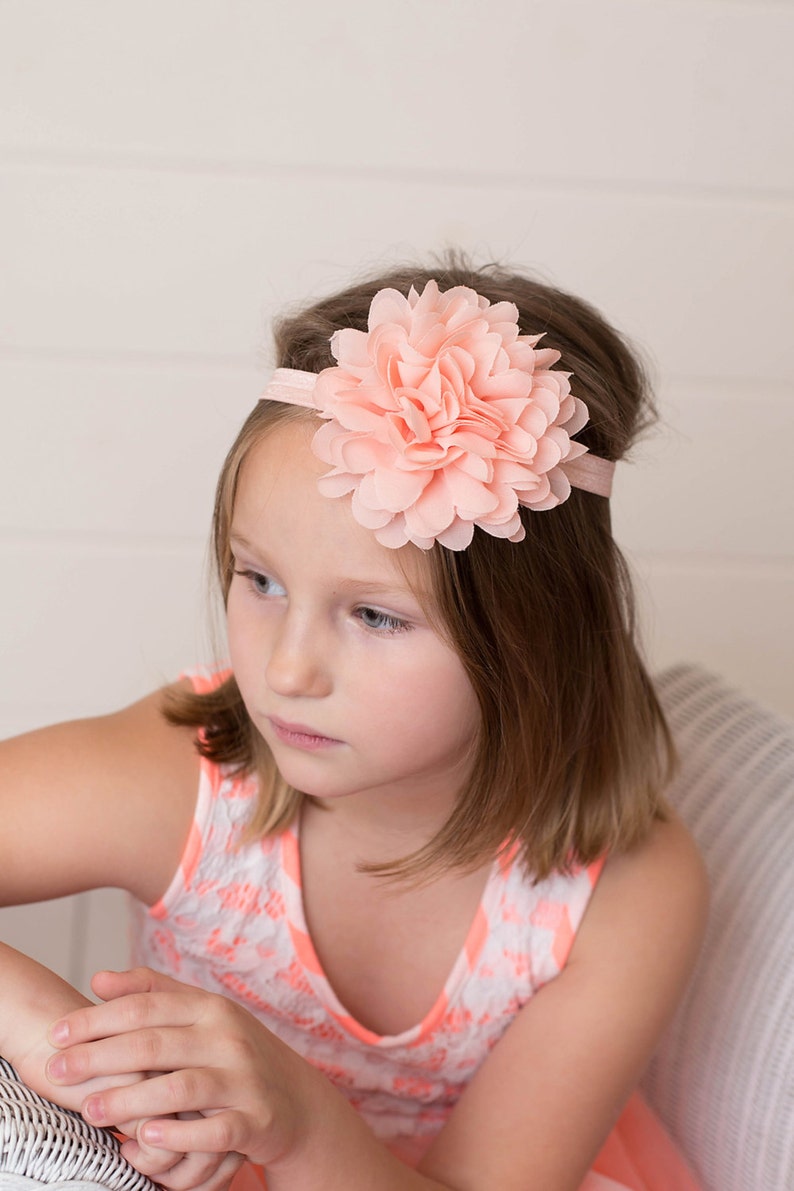 Peach Flower Headband, Peach Headband, Peach Flower Clip, Peach Hair Clip, Peach Flower Girl Headband, Peach Bridal Flower, Peach Headpiece image 5