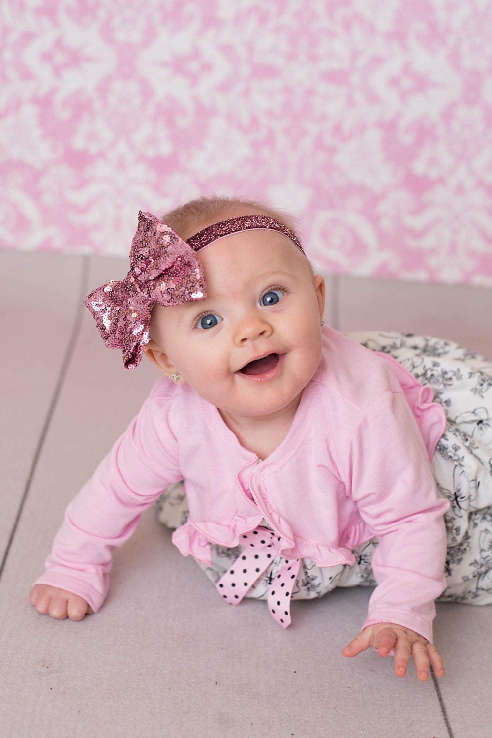 Large Pink Sequin Bow Headband Large Pink Bow Headband Pink | Etsy