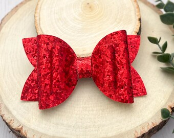 Red Glitter Bow, Red Glitter Pigtail Bows, Pigtail Hair Bows, Red Bow Hair Clip, Glitter Bows, Red Bow Headband, Glitter Bow Headband