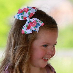 Rose Flower Bow, Rose Bow, Rose Floral Hair Bow, Rose Print Bow, Flower Bow, Floral Hair Clip, Flower Bow Headband, Rose Hair Clip