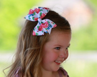 Rose Flower Bow, Rose Bow, Rose Floral Hair Bow, Rose Print Bow, Flower Bow, Floral Hair Clip, Flower Bow Headband, Rose Hair Clip