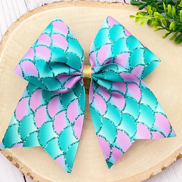 Mermaid Scales Hair Bow, Mermaid Hair Bow, Mermaid Bow for Girls, Mermaid Birthday Bow, Girls Hair Bows, Girls Hairbow, Mermaid Cheer Bow