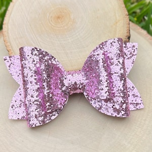 Light Pink Glitter Bow, Glitter Bow Headband, Pink Glitter Hair Bow, Pink Pigtail Bows, Toddler Hair Bow, Little Girl Bows, Glitter Bows