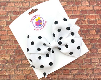 Black and White Dot Bow, Polka Dot Bow, Polka Dot Hair Bow, Polkadot Bow, Black and White Bow, Girls Hair Bow, Bows for Girls, School Bows