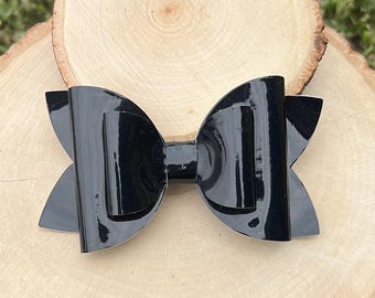 Girls Black Faux Patent Leather Glitter Hair Bow, Summer Neon Bright Hair Clip, Large Girls Hair Bow, Vinyl Hair Bow, Black Hair Bow, Shiny