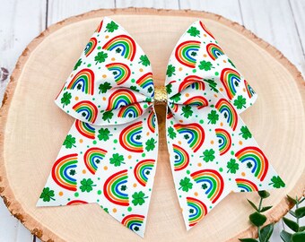 St Patricks Day Bow, Clover Cheer Bow, Shamrock Cheer Bows, Rainbow St Patricks Day Bow, Pot of Gold Bow, Green St Patrick's Day Bow