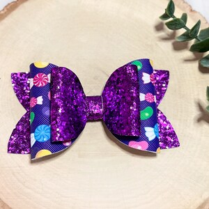 Halloween Candy Bow, Halloween Candy Pigtail Bows, Halloween Glitter Bow, Halloween Hair Clip, Halloween Headband, Faux Leather Bow