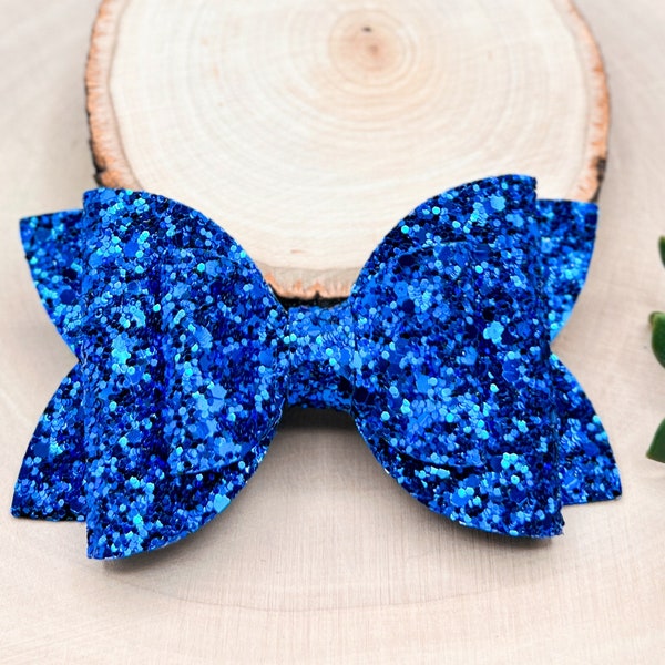 Royal Blue Glitter Hair Bow, Blue Bow Headband, Glitter Bow Headband, Blue Hair Clip, Baby Girl Headband, Toddler Hair Clips