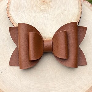 Caramel brown faux leather bow, baby girl sailor bow, toddler hair clip, brown hair accessory, big bow headband, handmade girls bow