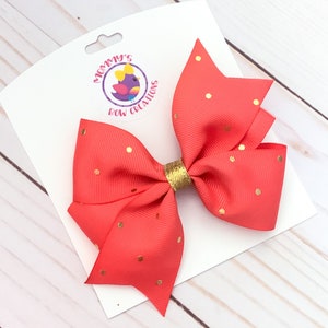 Coral and Gold Hair Bow, Coral Hair Bows, Coral Bows, Fancy Hair Bow, Coral and Gold Bow, Boutique Hair Bow, Coral Bow Headbands, Coral Clip
