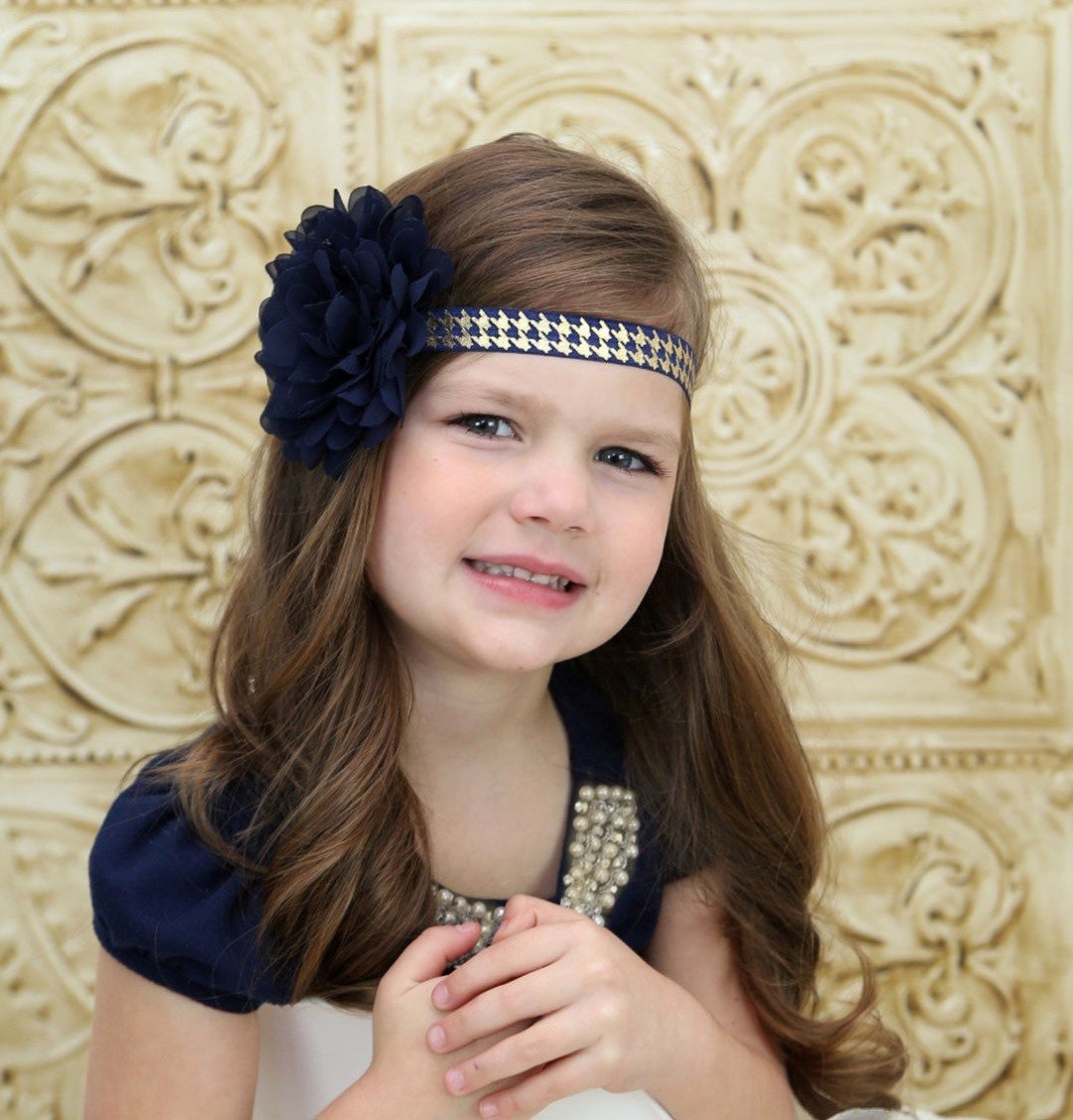 Navy Blue Flower Headband Navy Blue Headband Navy Blue Etsy
