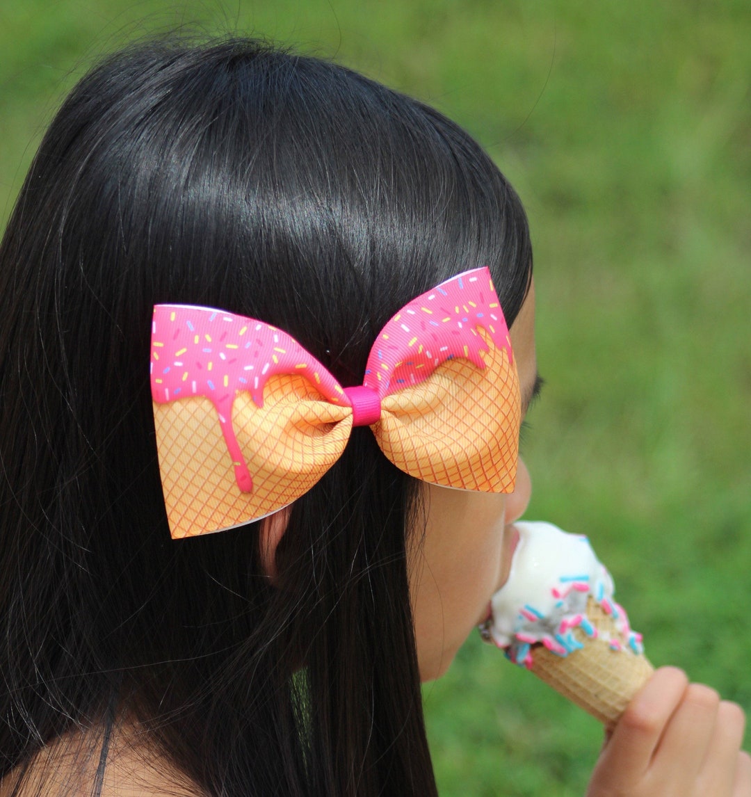 Ice Cream Hair Bow, Pink Ice Cream Bow, Birthday Hair Bow, Ice Cream