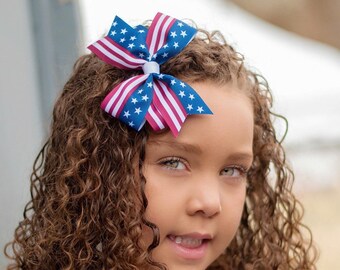 Flag Hair Bows, Flag Bows, Girls Fourth of July Bows, Fourth of July Hair Clips, Patriotic Hair Bows, Patriotic Bows, Flag Headbands