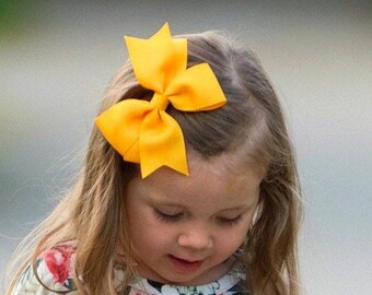 Yellow Gold Hair Bow, Yellow Fall Bows, Mustard Hair Bow, Solid Yellow Hair Bow, Yellow Bow Headband, Fall Hair Bow for Girls, Bows for Baby