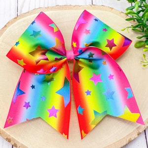 Star Hair Bow, Rainbow Bow, Rainbow Hair Ribbon, Rainbow Hair Bow, Rainbow Hair Clip, Rainbow Hair Accessories, Rainbow Cheer Bow