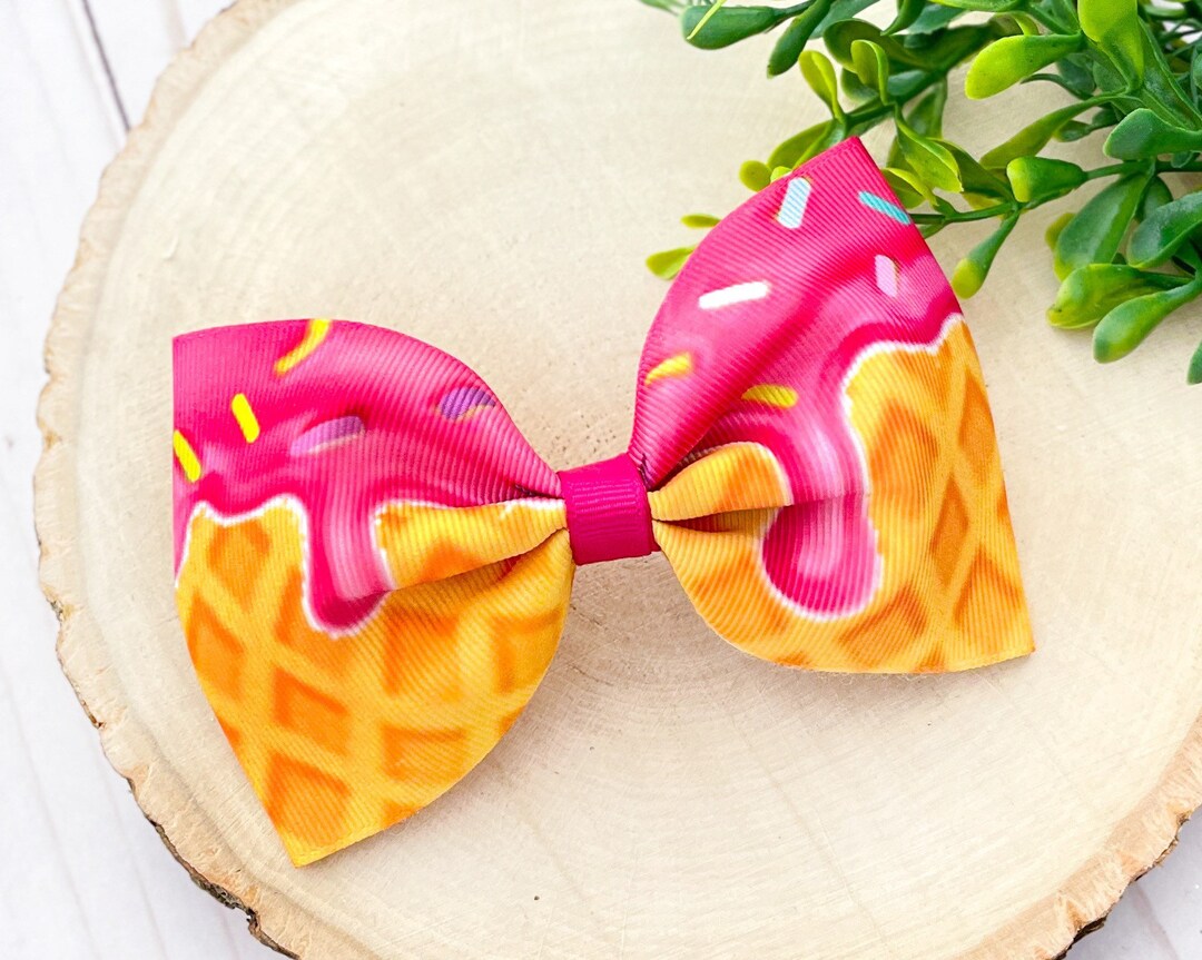 Ice Cream Hair Bow Ice Cream Bow Ice Cream Clip Birthday Etsy