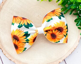 Sunflower Hair Bow, Sunflower Bow, Flower Hair Bow, Sunflower Hair Clip, Sunflower Cheer Bow, Sunflower Dance Bow, Tailless Bow