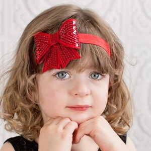 Red Sequin Bow on Lace Headband - Red Sequin Headband - Red Bow