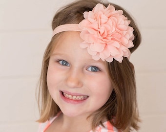 Peach Flower Headband, Peach Headband, Peach Flower Clip, Peach Hair Clip, Peach Flower Girl Headband, Peach Bridal Flower, Peach Headpiece