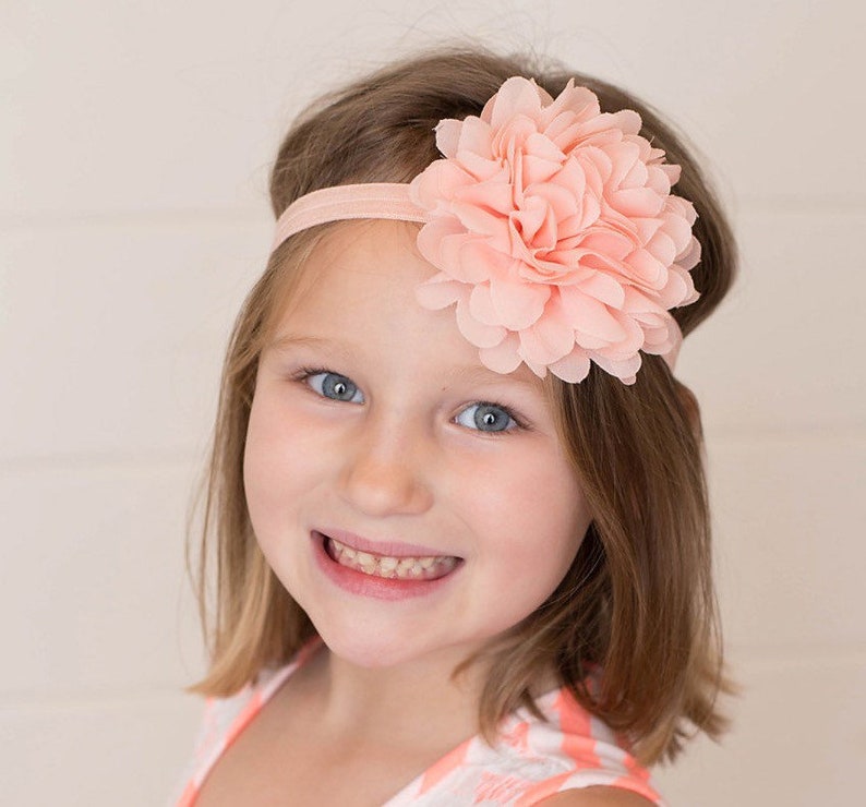 Peach Flower Headband, Peach Headband, Peach Flower Clip, Peach Hair Clip, Peach Flower Girl Headband, Peach Bridal Flower, Peach Headpiece image 1