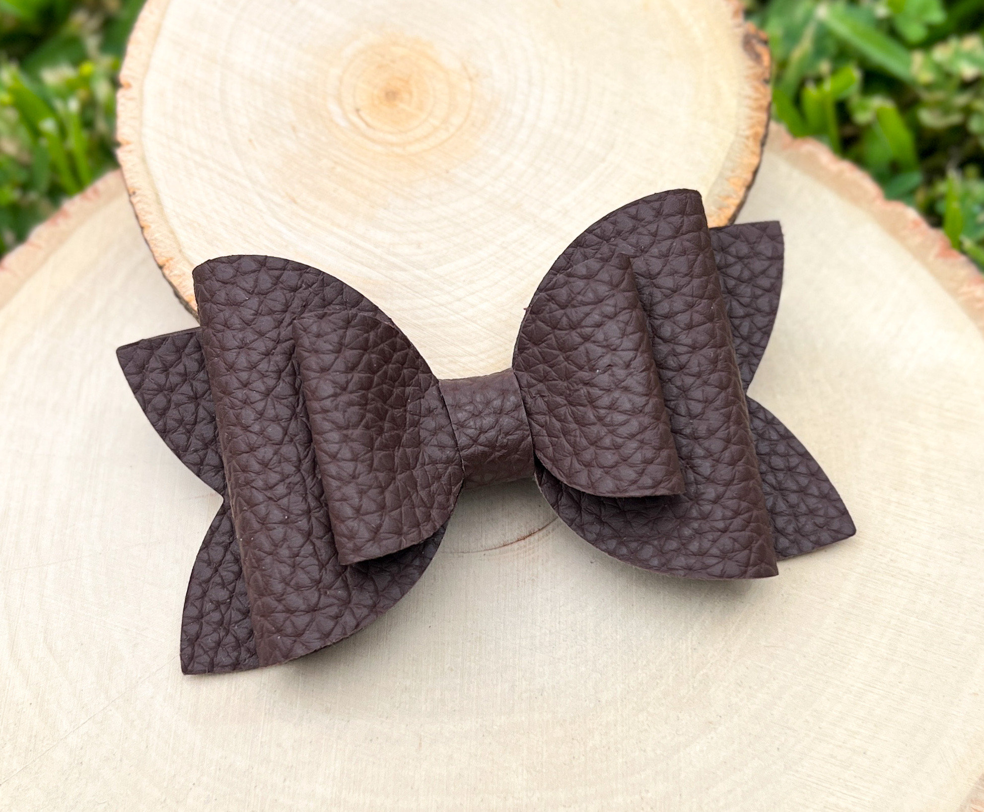 Brown Faux Leather Hair Bows, Brown Hair Bows, Brown Pigtail Bows