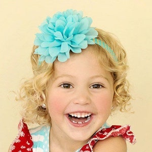 Aqua Baby Headband, Aqua Chiffon Flower Headband, Flower Puff Headband, Newborn Headband, Newborn Gift, Aqua Flower Headband, Aqua Headband