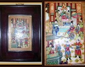 Antique Chinese Hand Painted Porcelain Panel - Song Dynasty (1880-1910) Chinese Royalty Court Figures -Pagodas -Temples- Custom Wood Frame