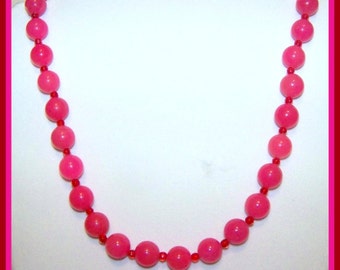 Pink Ruby Bead Necklace – Red Czech Crystal, Sterling Silver Clasp
