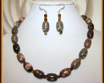Jasper Necklace and Earrings Set – Gold Crystal, Copper Toggle