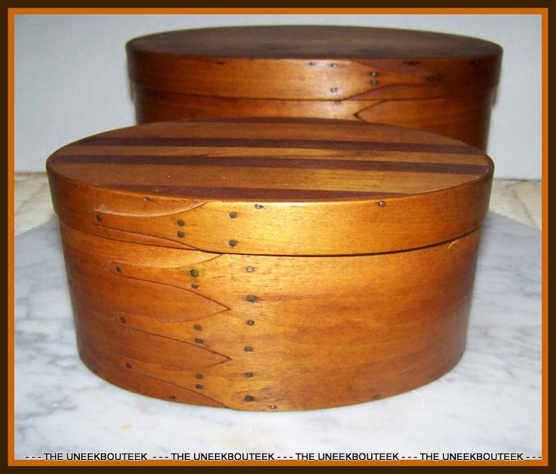 Antique Oval Shaker Wooden Box 4 Fingers Left Facing Inlay Etsy