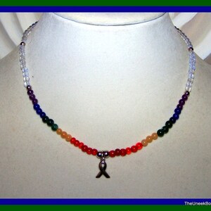 Multi Color Gemstone Rainbow Necklace - Pride Awareness Ribbon Pendant -7 Chakras Unisex LGBT Pride Multi Gemstone Necklace -ON SALE 25% Off