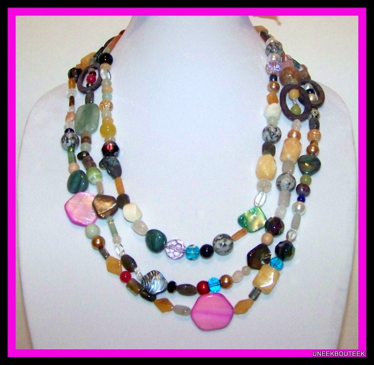 Multi Color Gemstone 3 Strand Torsade Confetti Necklace OOAK - Etsy