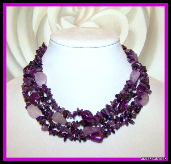 4 Strand Amethyst Torsade Necklace – Brazilian Gemstone, Cape Amethyst Beads