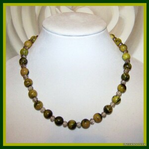 Green Turquoise & Crystal Necklace - Gold Magnetic Clasp -December Birthstone -OOAK Heart Chakra Stones Necklace -Go Green - ON SALE 25% Off